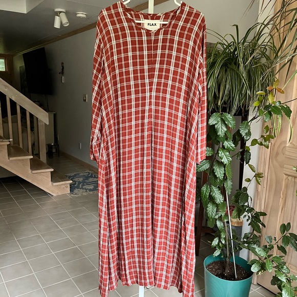 Flax Dresses & Skirts - Flax Red Plaid Long Sleeve Maxi Dress Size L